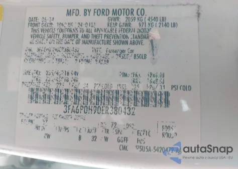 2014 Ford Fusion Se from USA, damaged, VIN 3FA6P0H90ER380432